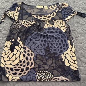 DKNY Blue and Cream Floral Blouse